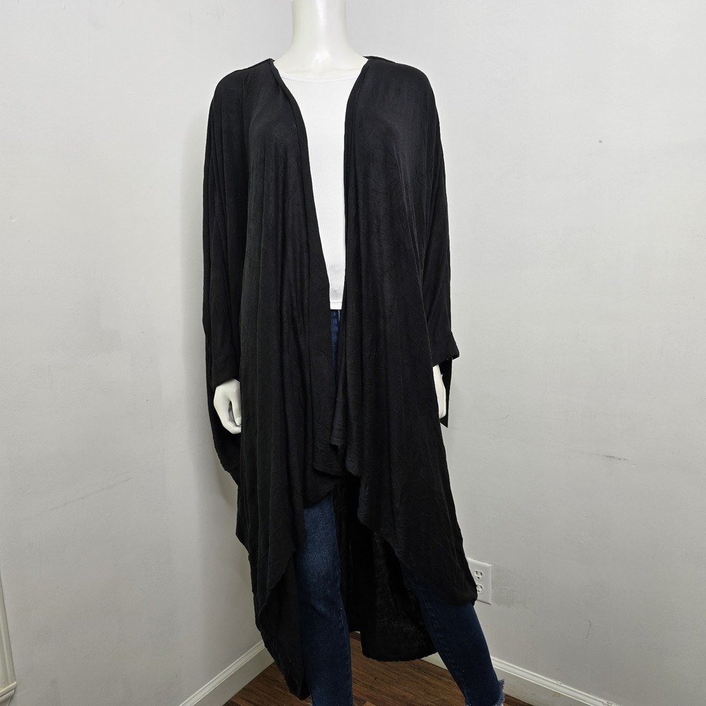Kedem Sasson O/S Duster Jacket Cardigan Dolman Sleeve Cocoon Black Lagenlook NWT